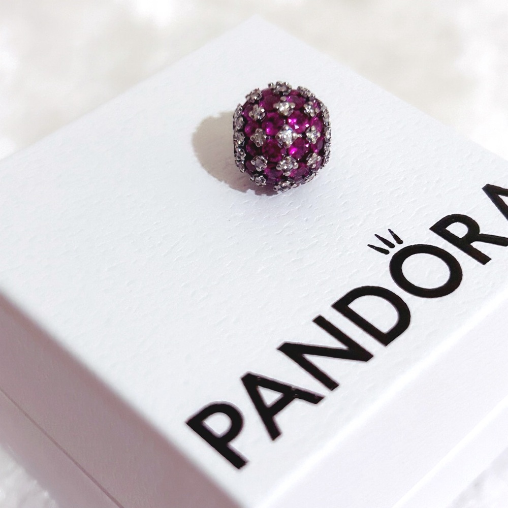 PANDORA Sparkling Pavé Round Pink Charm w/box - Picture 5 of 11